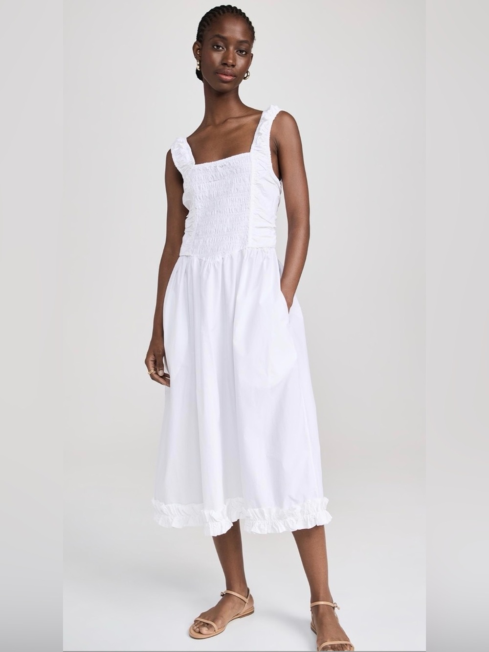 Ganni Cotton Poplin Midi Strap Smock Dress
